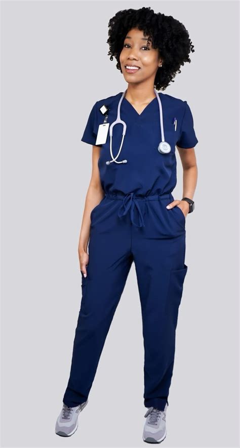 navy blue scrub jumpsuit.